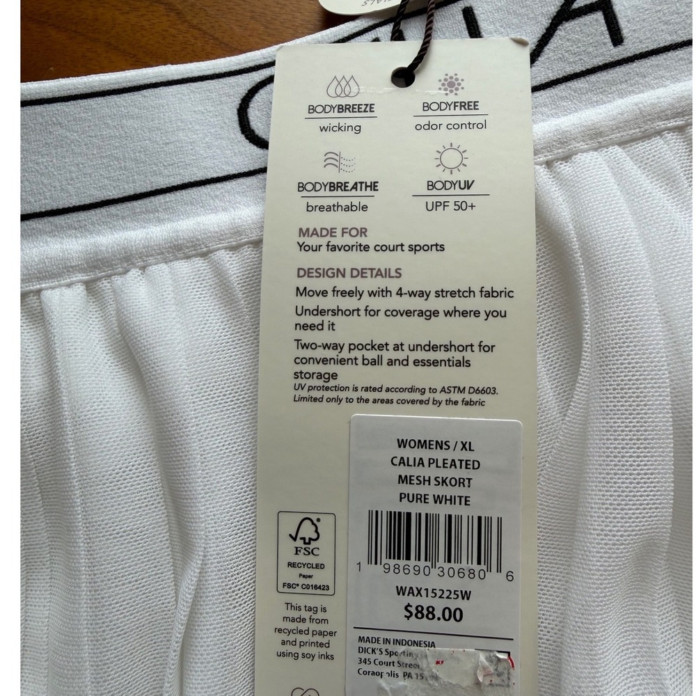 CALIA Pleated Mesh Skort Womens XL Pure White Tennis Court Athletic Skirt NWT - Picture 7 of 10